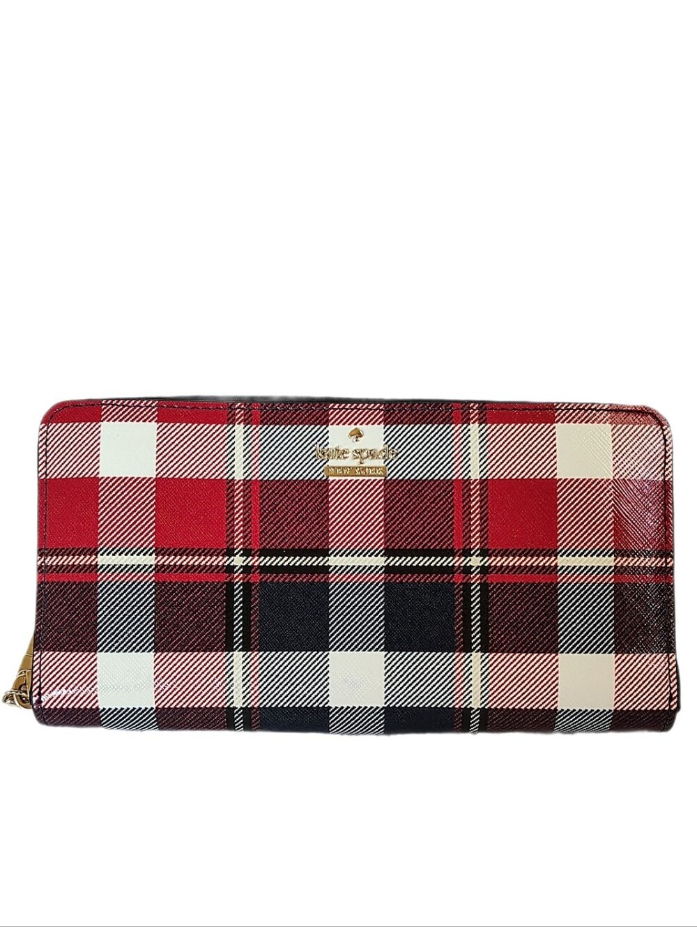 🆕 Kate Spade NY Red Navy Tartan Plaid Continental Accordion Leather Wallet